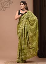 Cotton Mul Mul Green Casual Wear Printed Saree